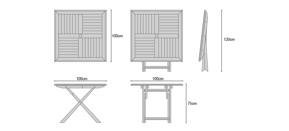 Suffolk Folding Square Table 1m - Dimensions